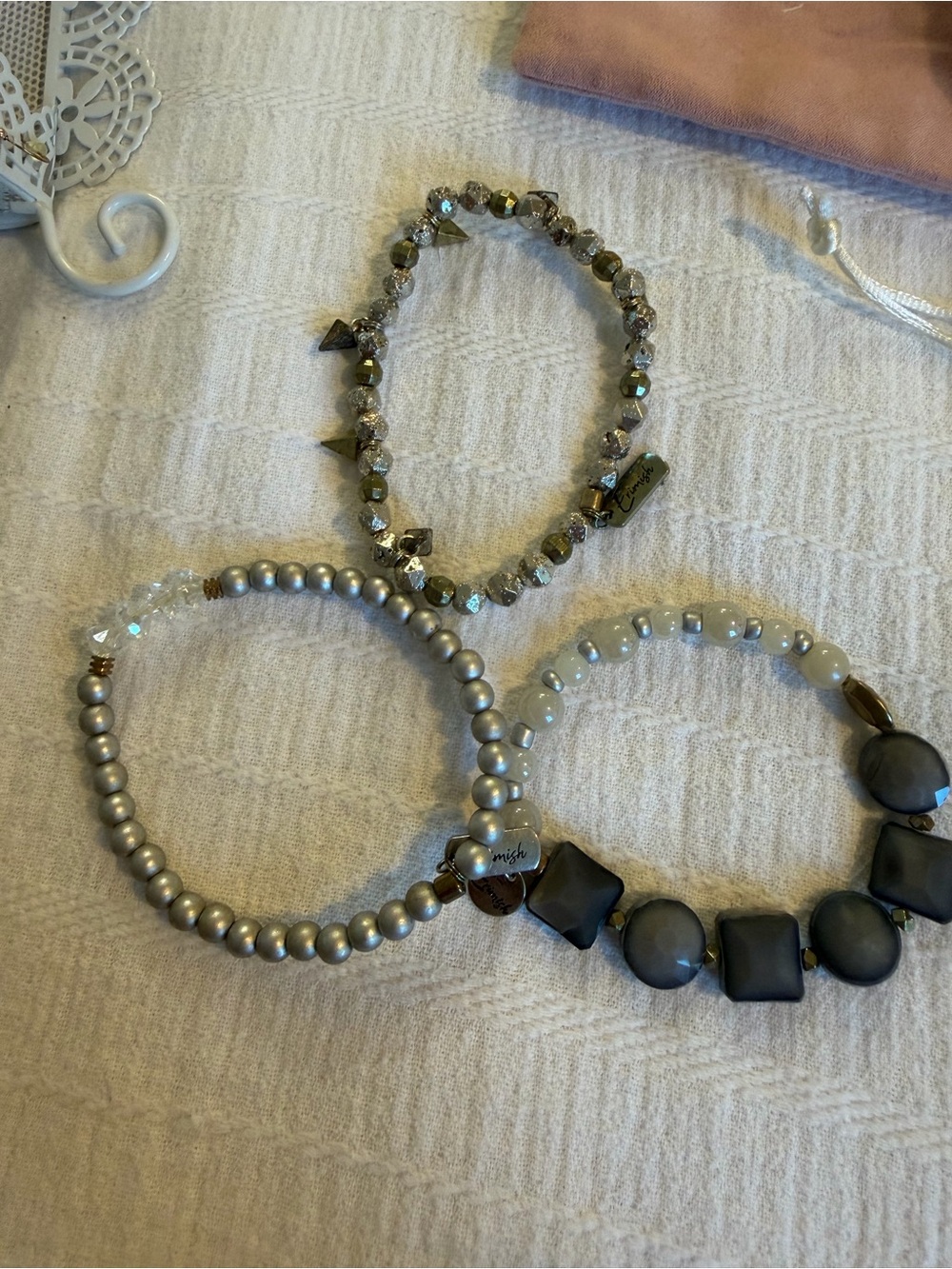 Women's Beaded Stretch Bracelet Set - Gray & Silver